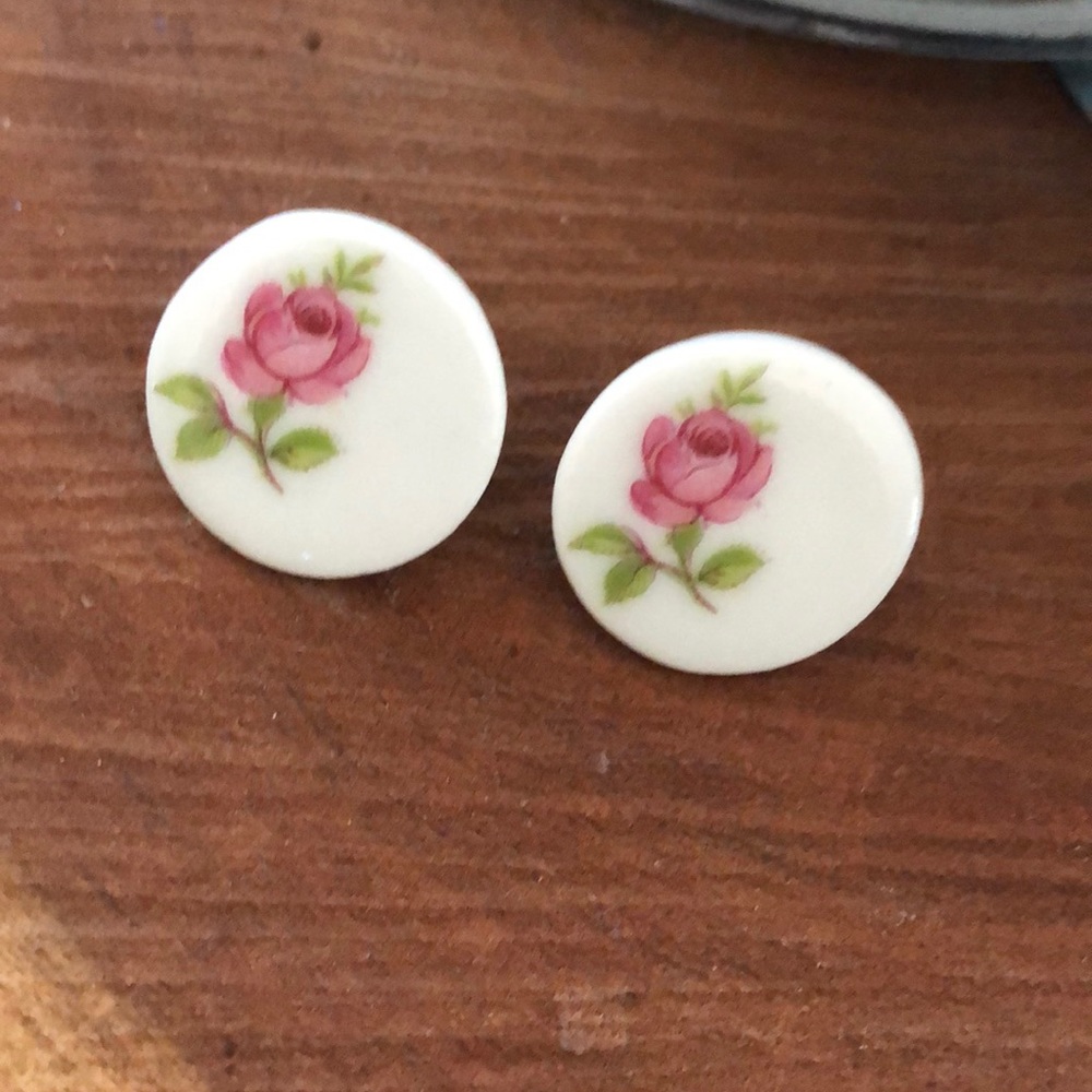 Ceramic Rose Post Earrings - Picture 1 of 1